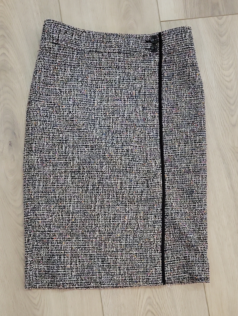 Ann Taylor Black and White Tweed Pencil Skirt with Trim